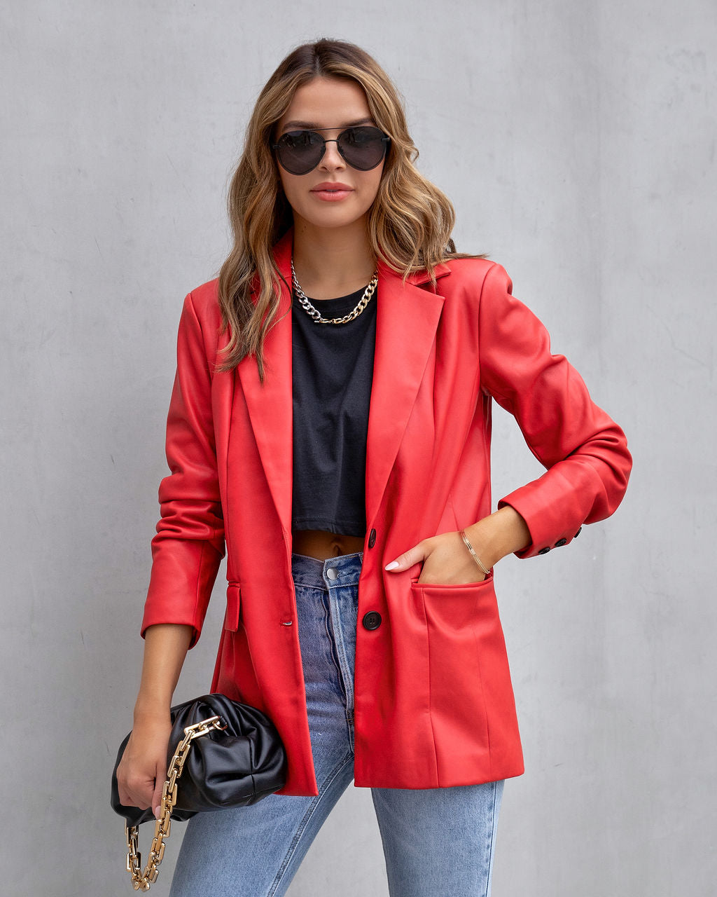 Fashion Affairs Faux Leather Blazer - Cherry - FINAL SALE