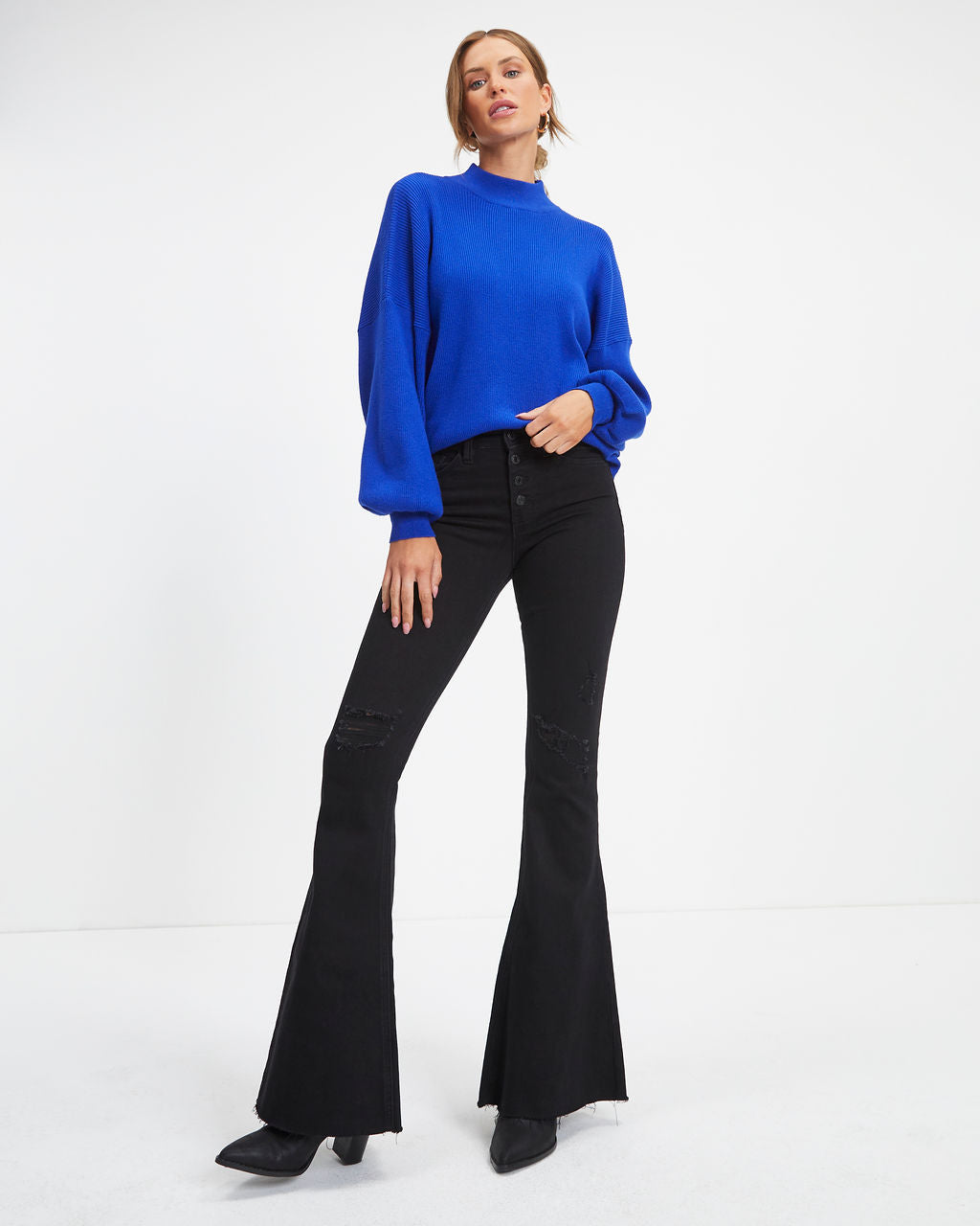 Russ Mock Neck Ribbed Sweater - Cobalt