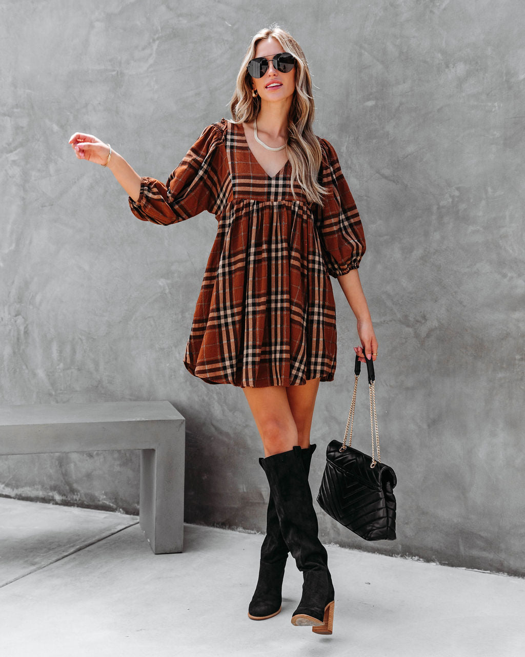 Delightful Autumn Pocketed Babydoll Dress