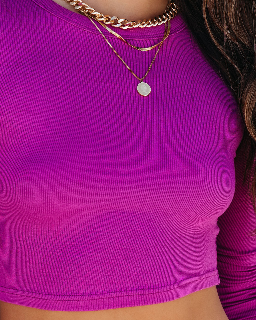 Harley Ribbed Long Sleeve Crop Top - Orchid