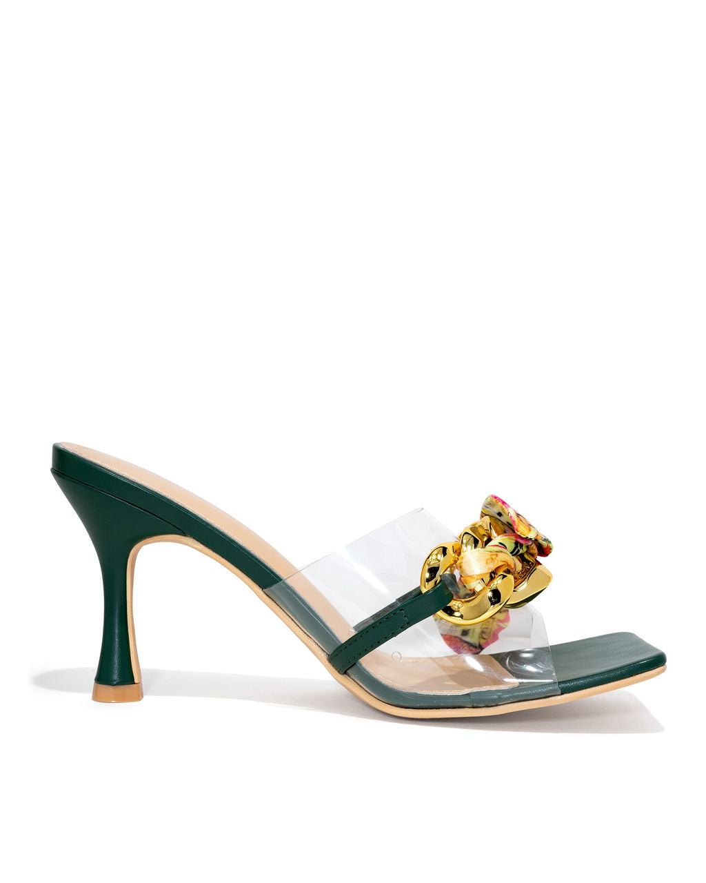 Moretti Scarf Chain Heeled Sandal - Hunter Green - FINAL SALE