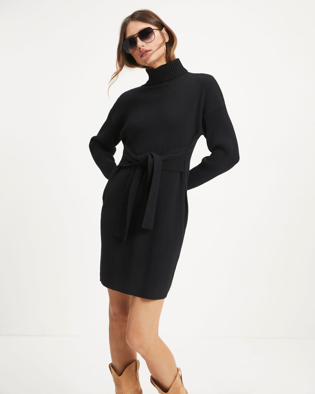 Mylah Knit Turtleneck Sweater Dress - Black