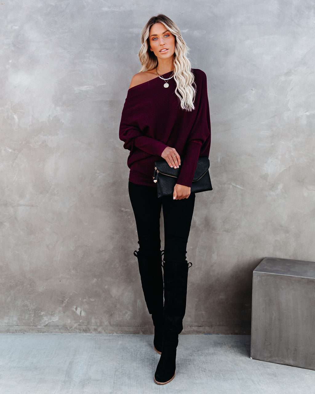 All That Ribbed Cashmere Blend Sweater - Wine