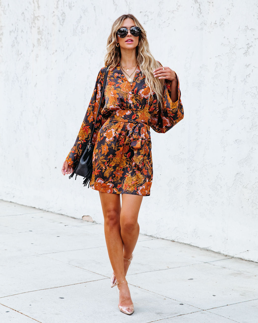 Minna Printed Satin Kimono Dress
