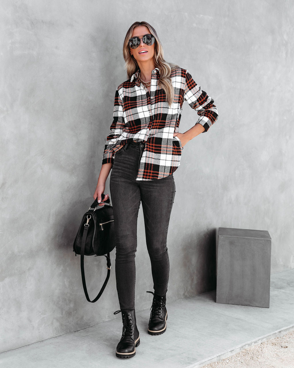 Always The Pick Of The Patch Plaid Pocketed Button Down Top