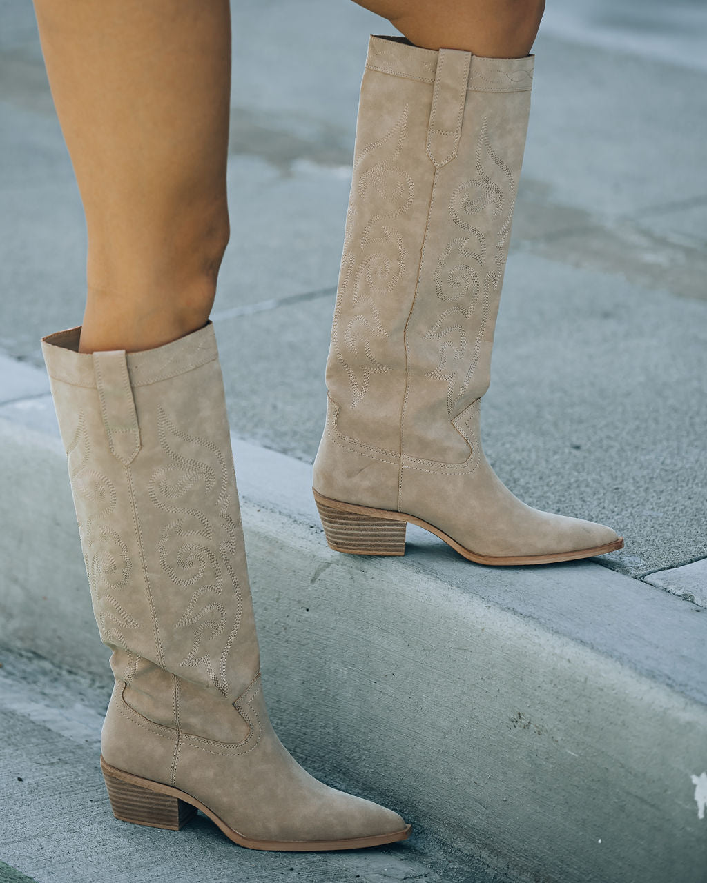 Carolina Western Faux Leather Boots - Sand