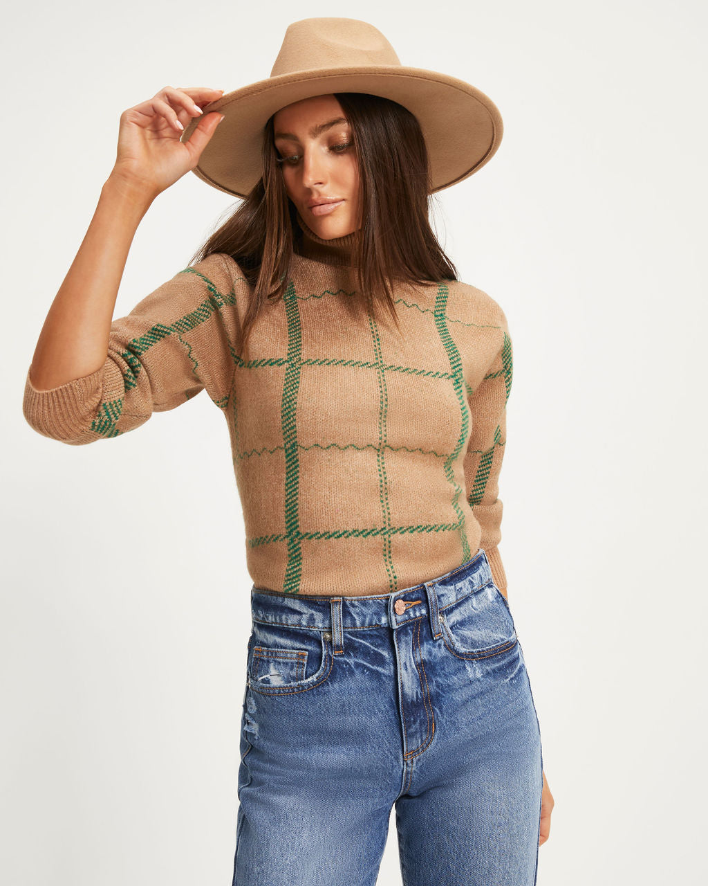 Hot Cocoa Dates Knit Turtleneck Pullover Sweater- Latte