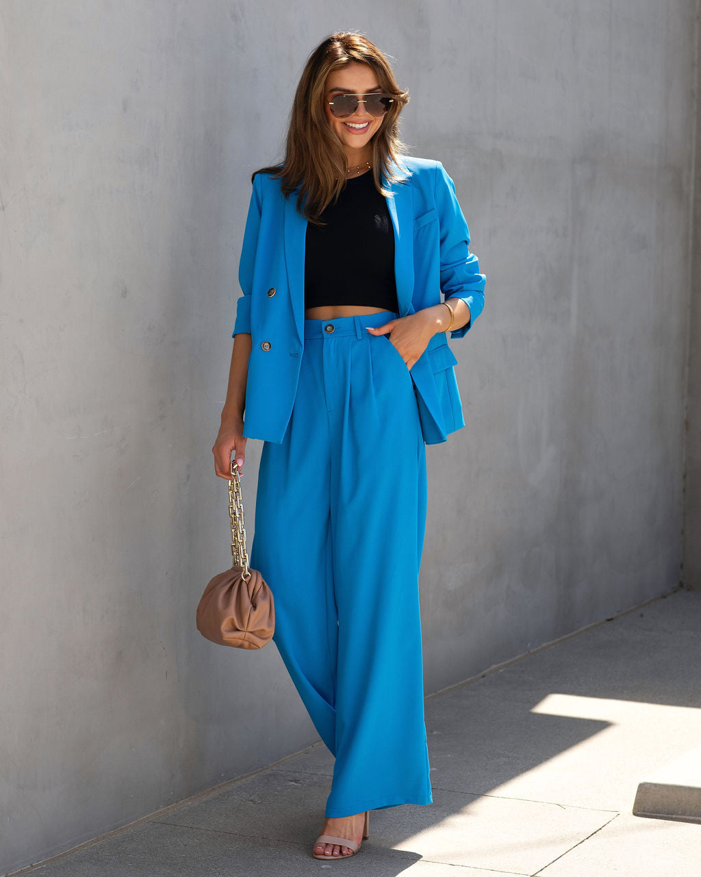 Long Shot Pocketed Blazer - Aqua Blue