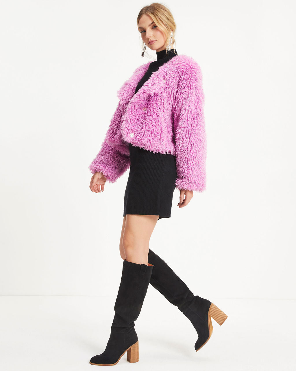 Mila Pocketed Shaggy Faux Fur Jacket - Orchid