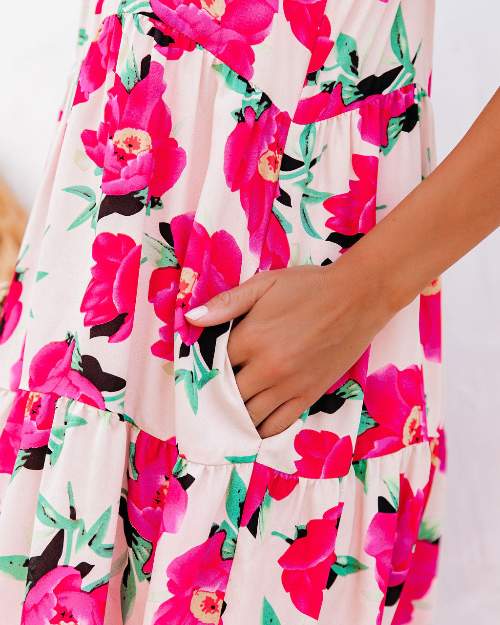 Koa Pocketed Floral Tiered Midi Dress - SALE