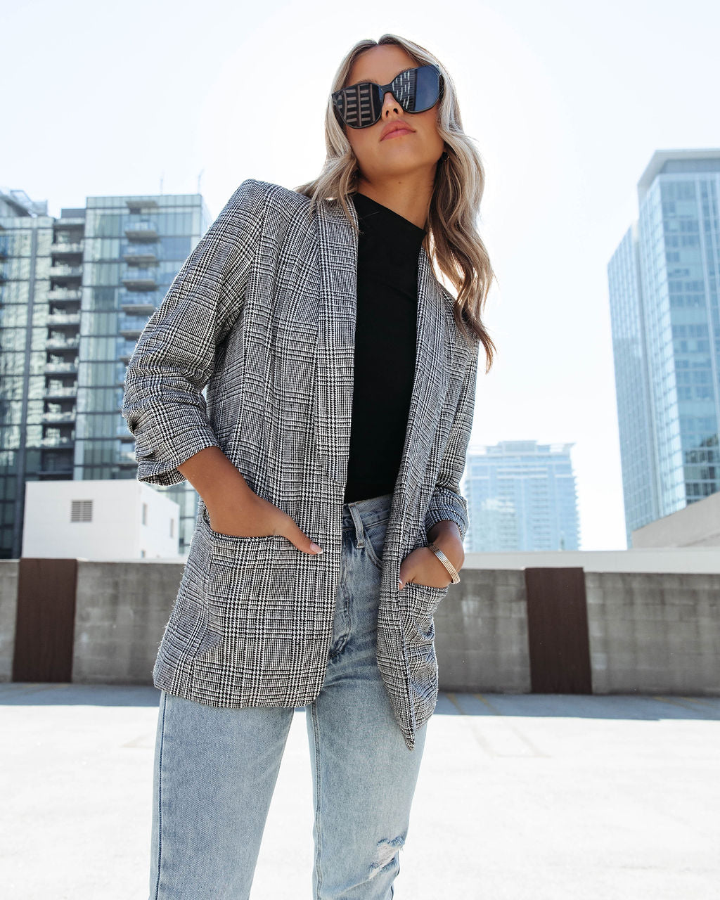 Oxnard Pocketed Houndstooth Blazer