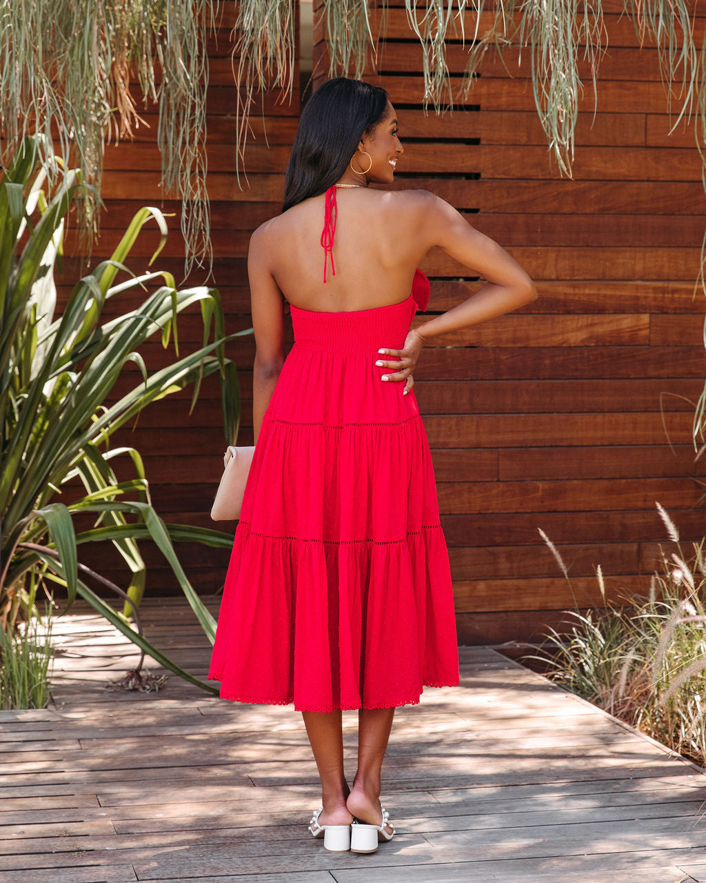 Federica Cotton Tiered Midi Dress - Red - FINAL SALE