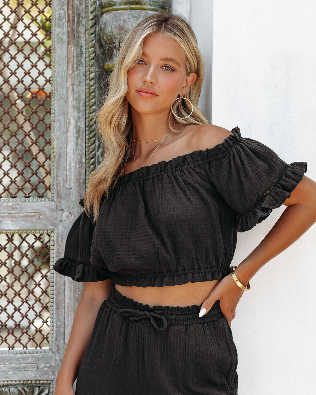 Mariela Cotton Off The Shoulder Crop Top - Black - FINAL SALE
