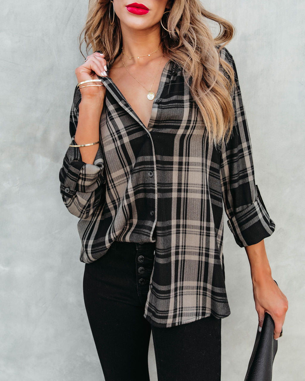 Seattle Plaid Button Down Top