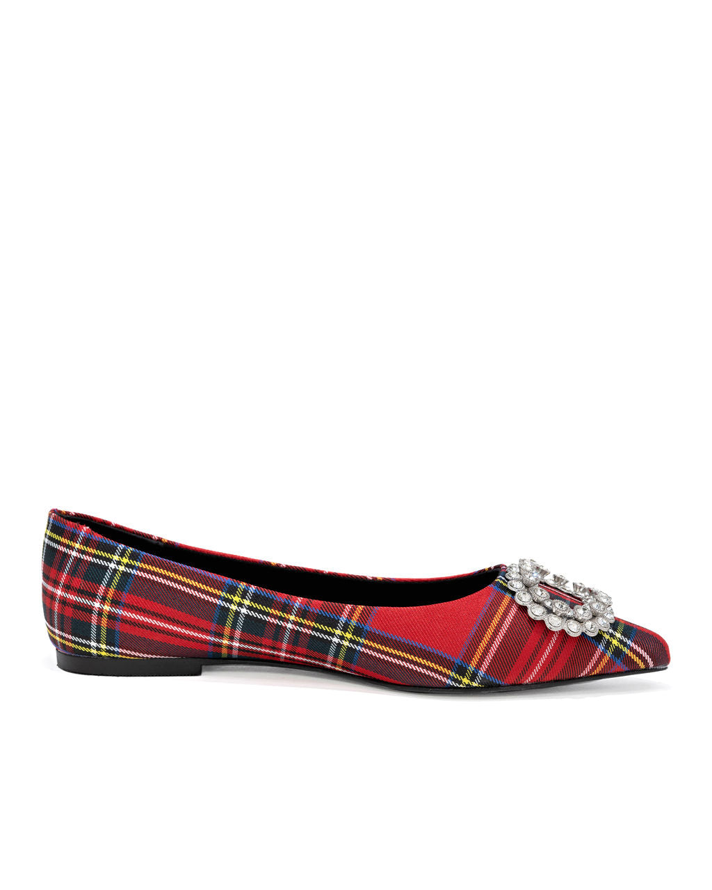 Carol Embellished Plaid Flats - Red