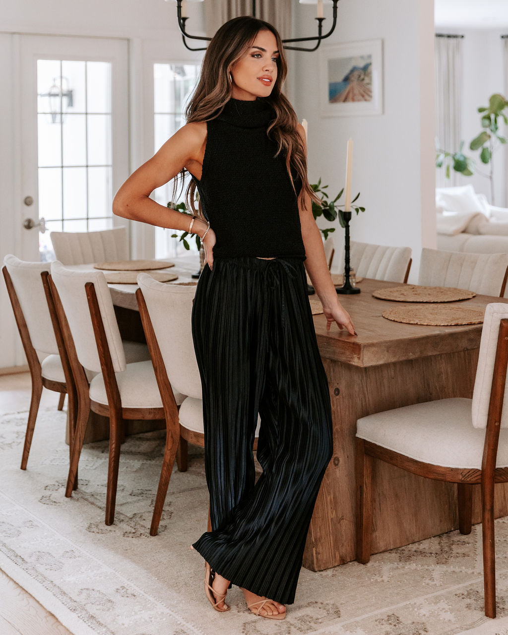 Rachel Cotton Knit Turtleneck Top - Black