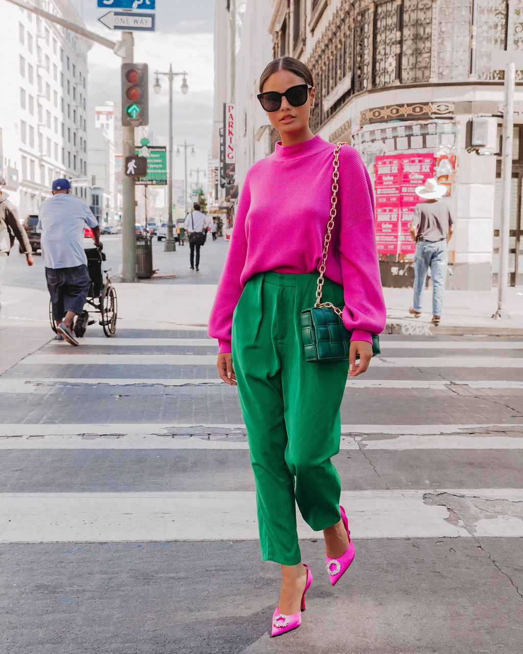 Russ Mock Neck Ribbed Sweater - Fuchsia