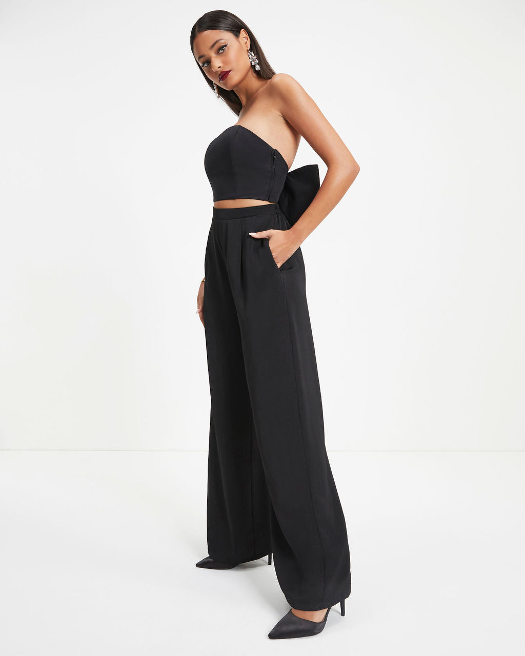 Put A Bow On It Strapless Crop Top - Black