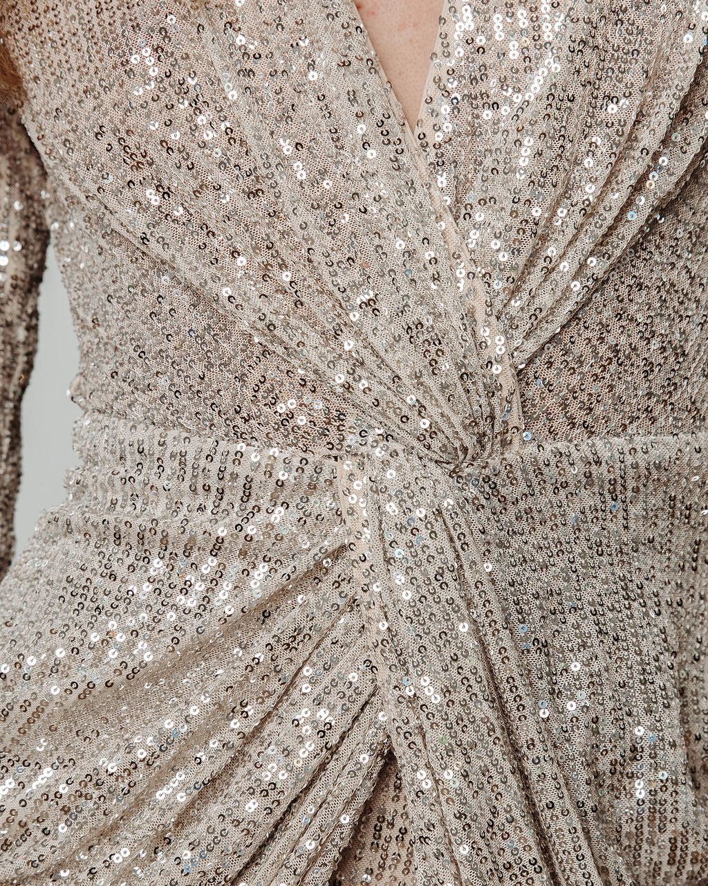 Melanie Sequin Padded Shoulder Drape Mini Dress - Silver