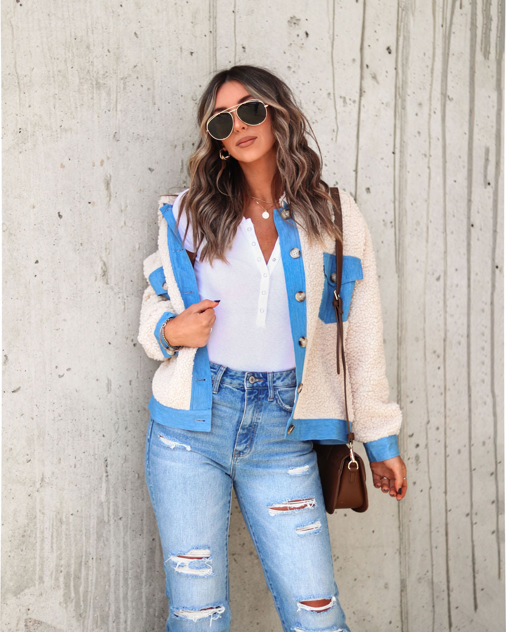 Yes Girl Pocketed Teddy Jacket - Cream