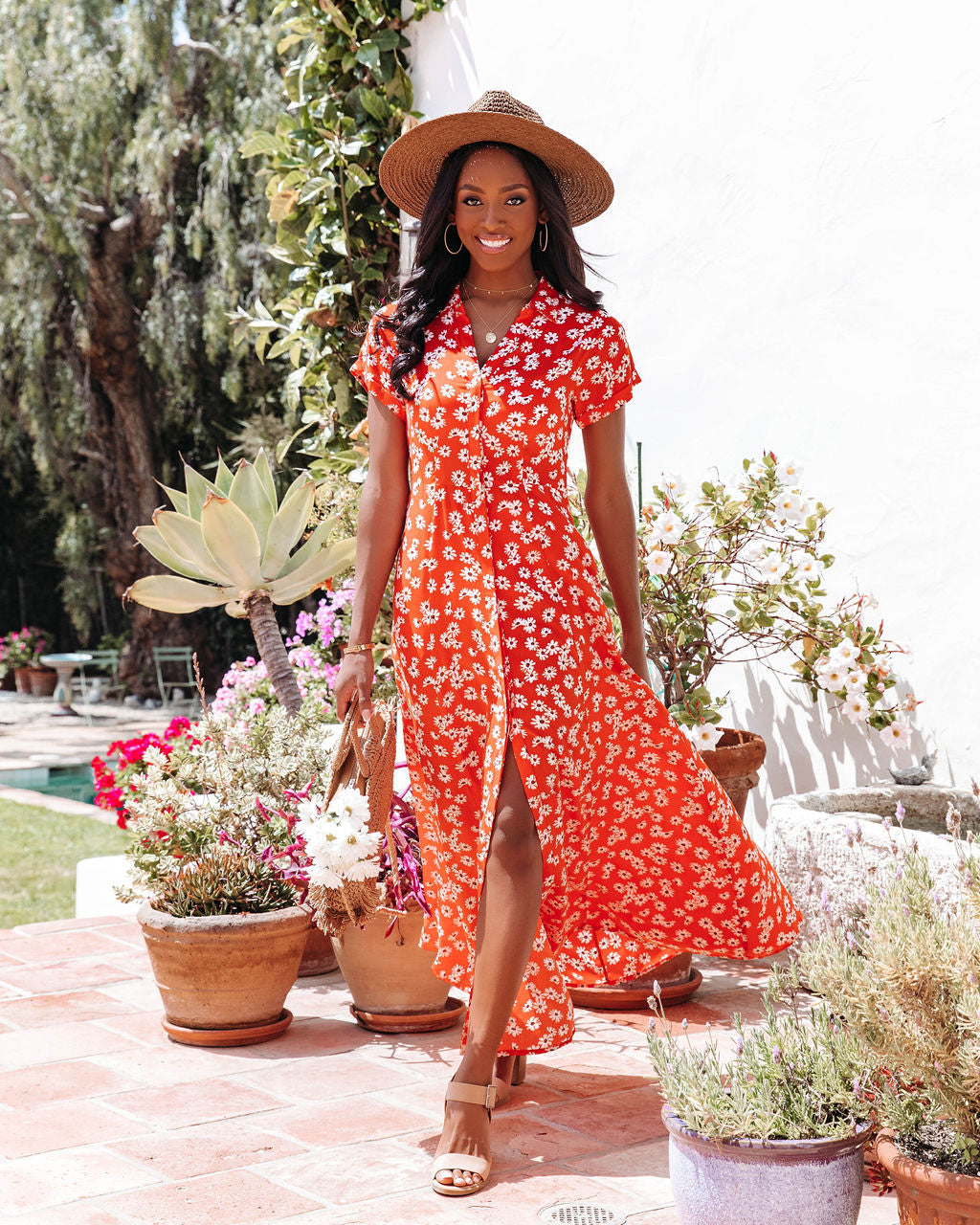 Caviana Floral Pocketed Button Down Maxi Dress - FINAL SALE