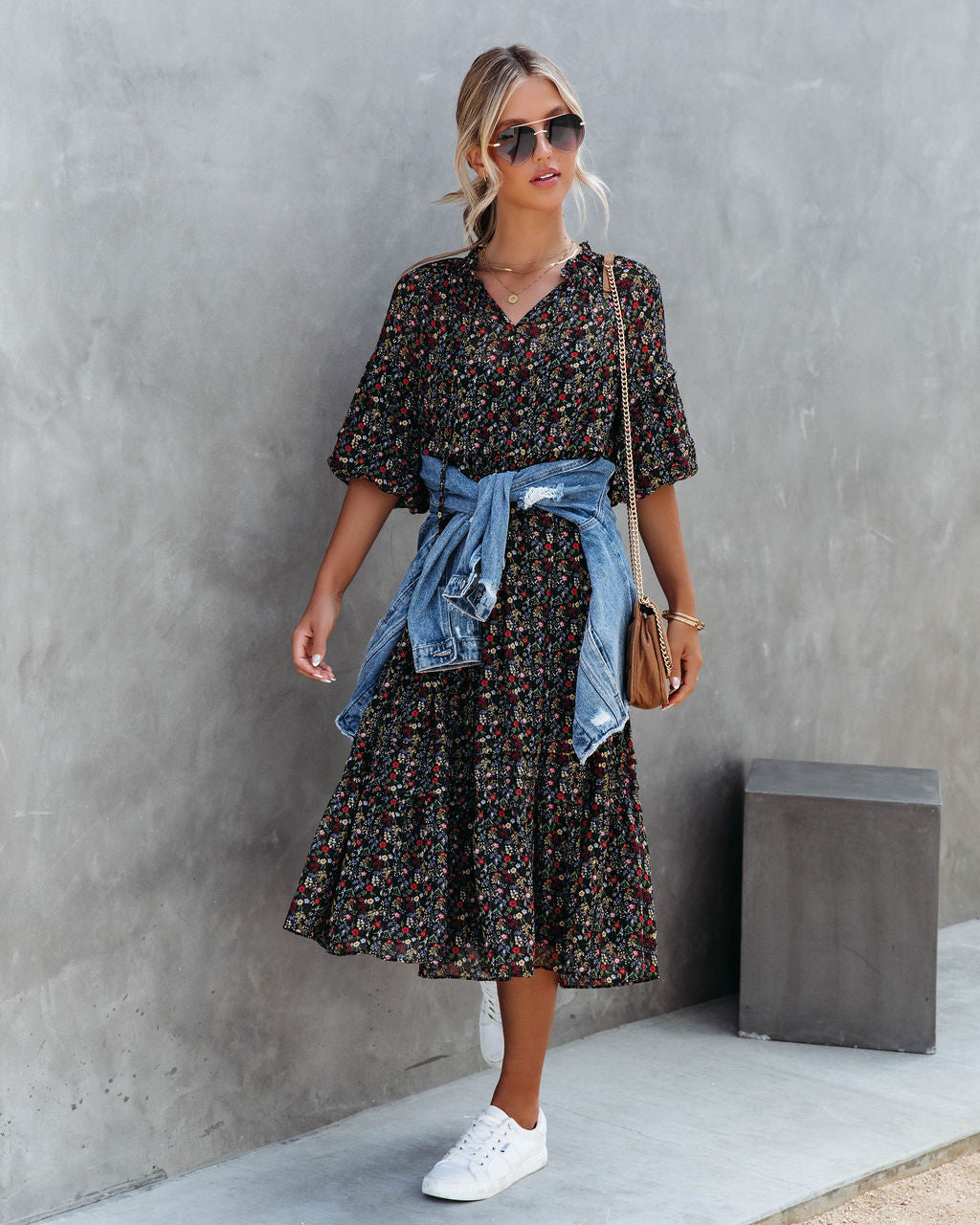 Sweetie Dear Floral Puff Sleeve Midi Dress