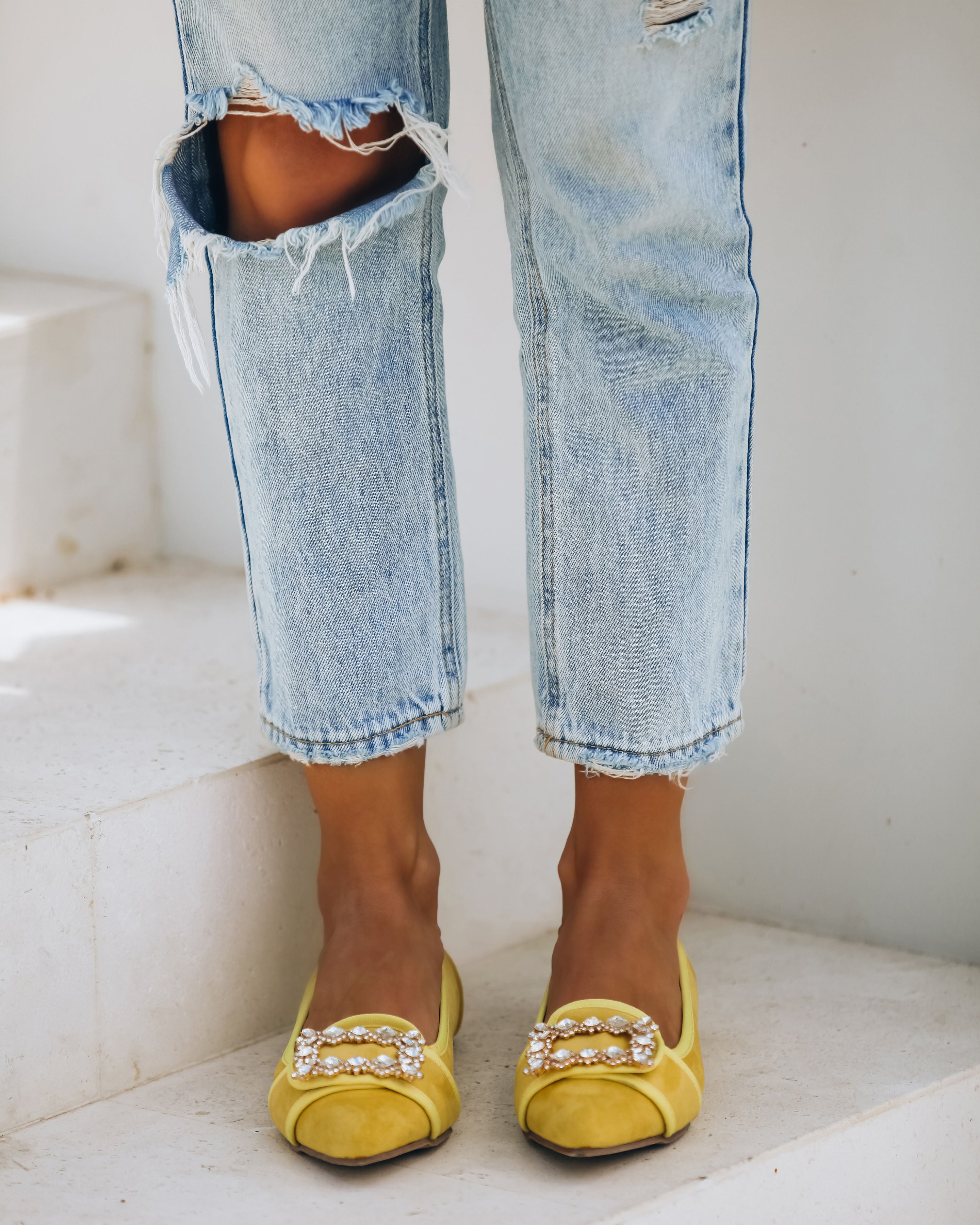 Vanderpump Embellished Faux Suede Flats - Yellow