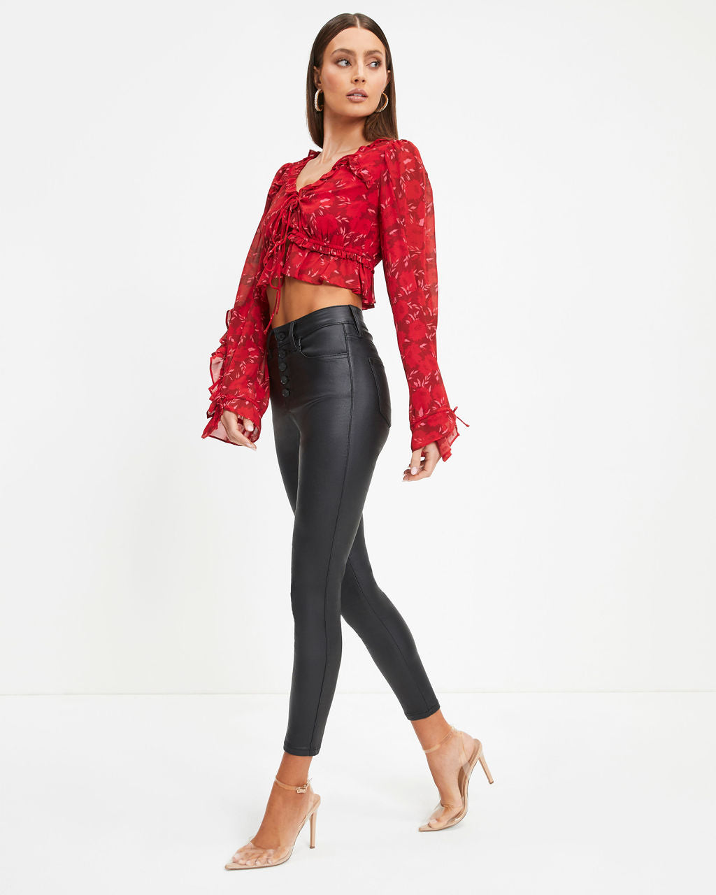 Valentine Floral Front Tie Top