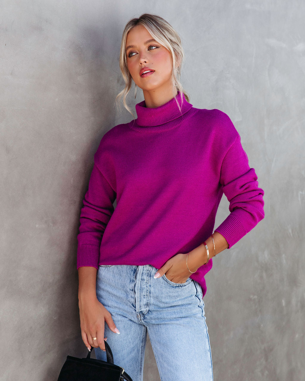 Weekday Brunch Vibes Knit Turtleneck Pullover Sweater - Orchid