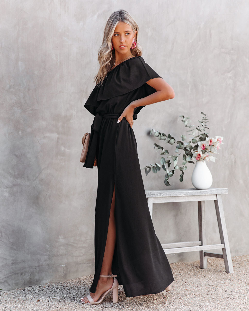 Fall In Love One Shoulder Maxi Dress - Black