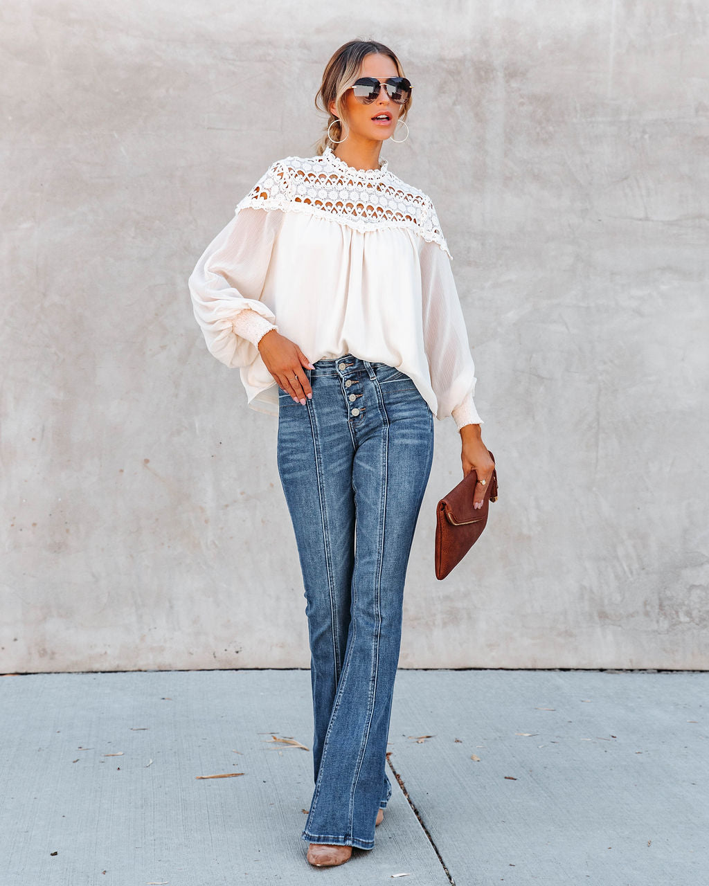 Wild As The Wind Crochet Lace Chiffon Top - Cream - SALE