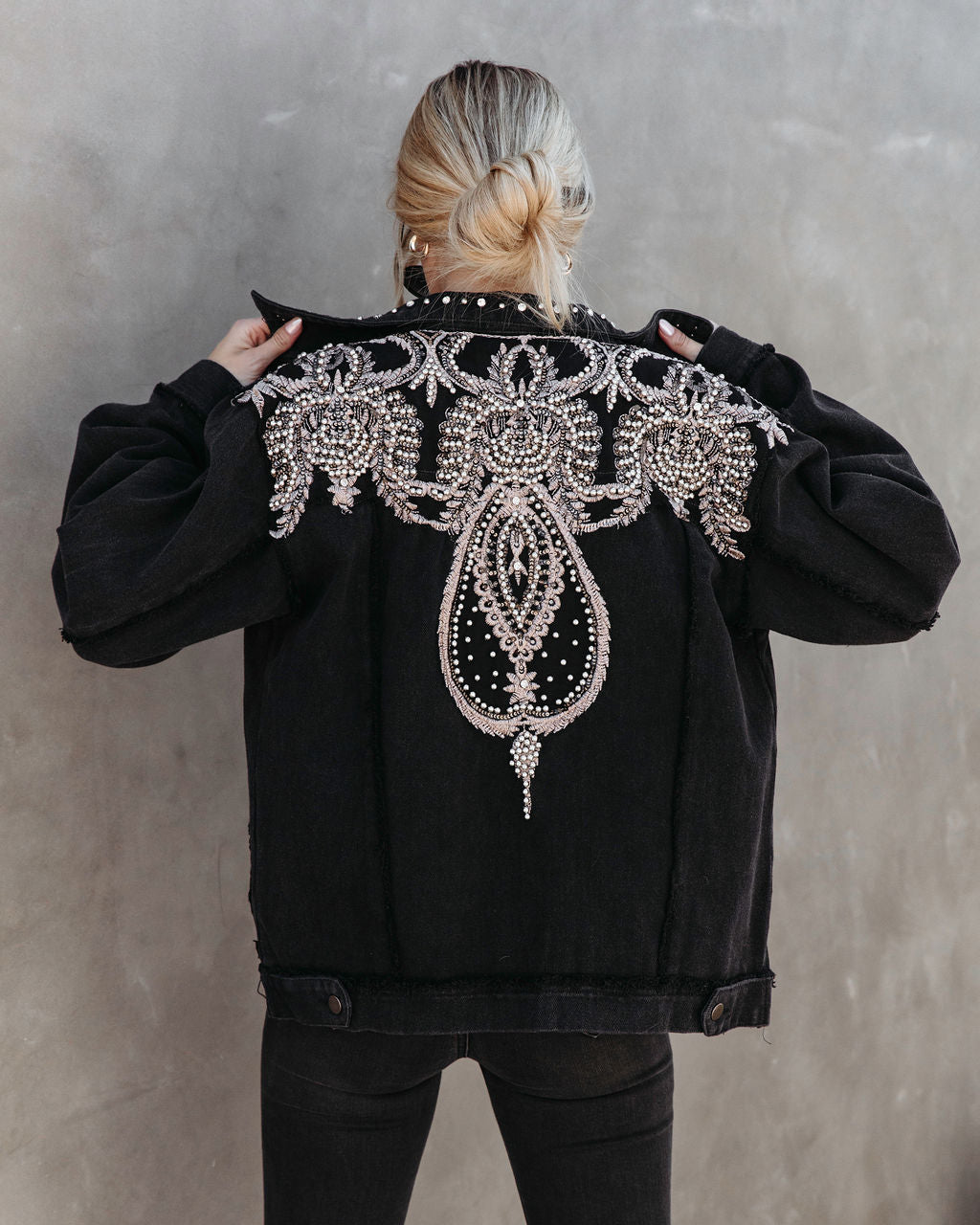 PREORDER - Glam Rodeo Pocketed Studded Embroidered Jacket - Black
