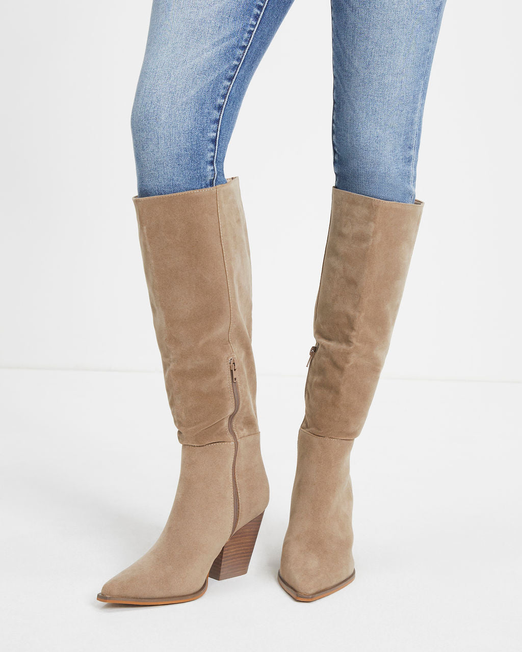 Bridget Faux Suede Heeled Boot - Latte