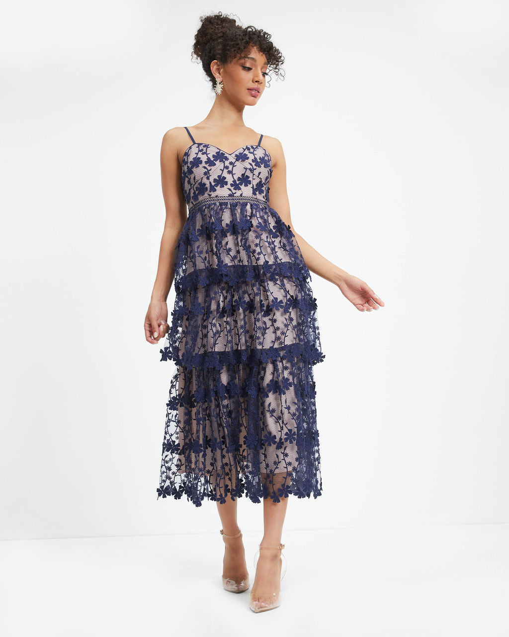 Pascal Tiered Crochet Lace Midi Dress - Blue - FINAL SALE