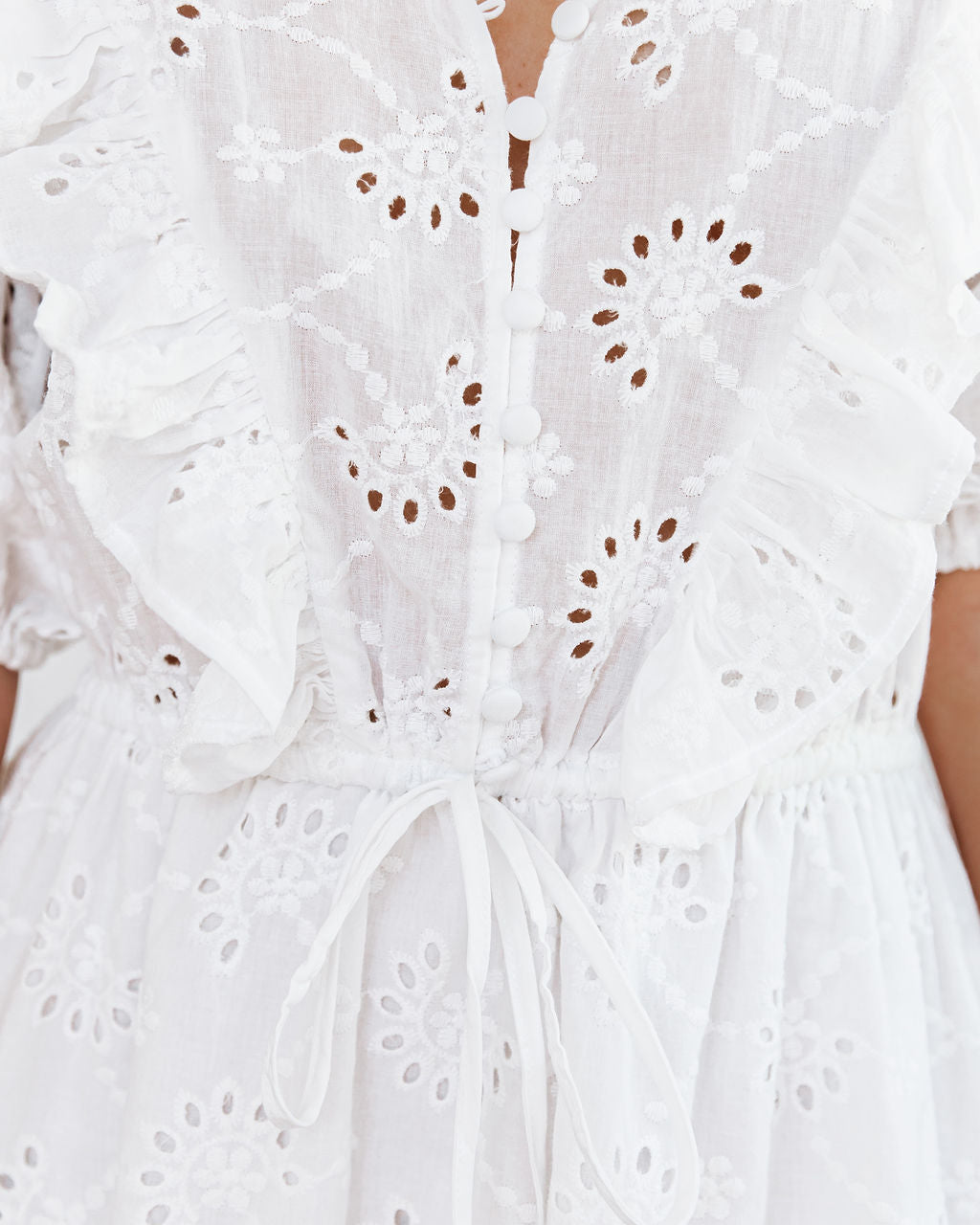 Country Mile Cotton Button Down Eyelet Dress - White - FINAL SALE