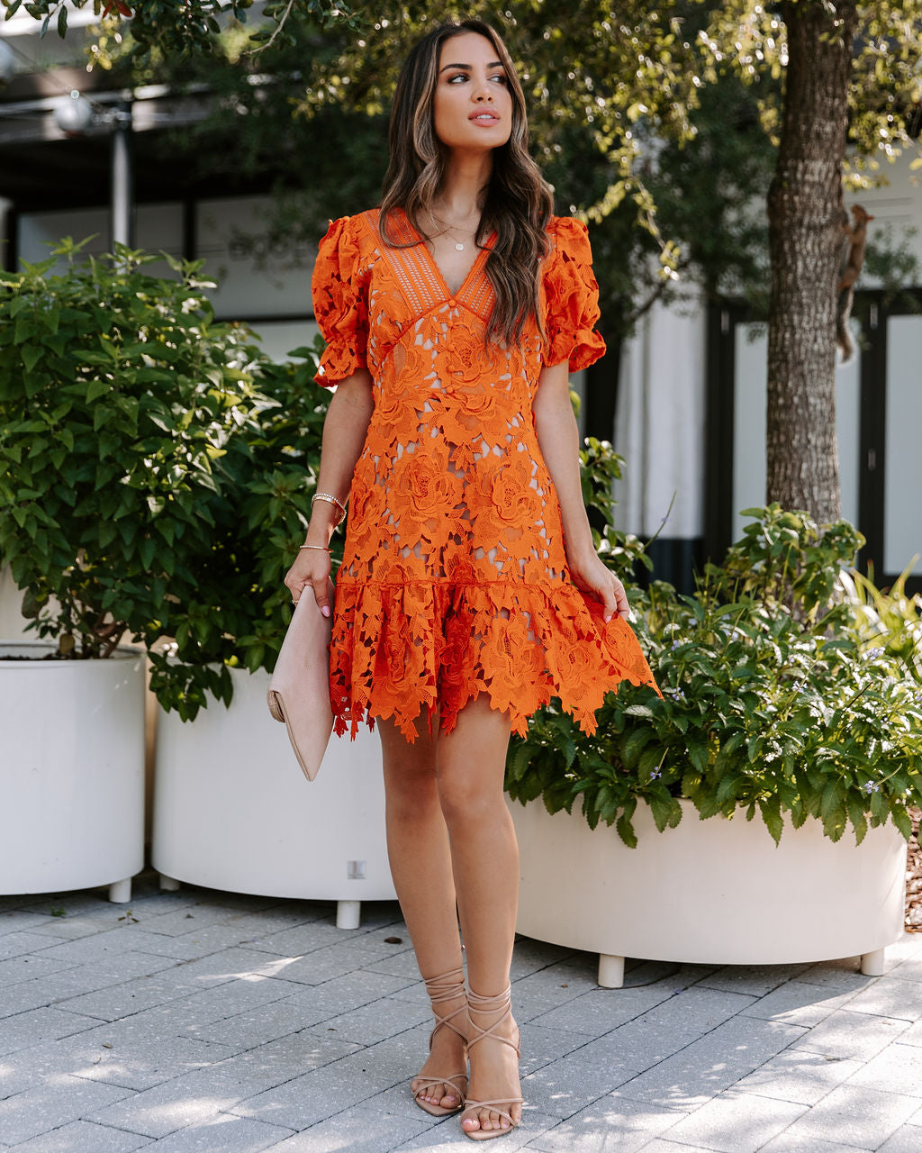 Fall Spice Crochet Lace Mini Dress