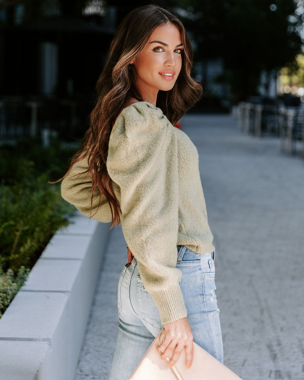 Arianna Knit Puff Sleeve Sweater - Sage
