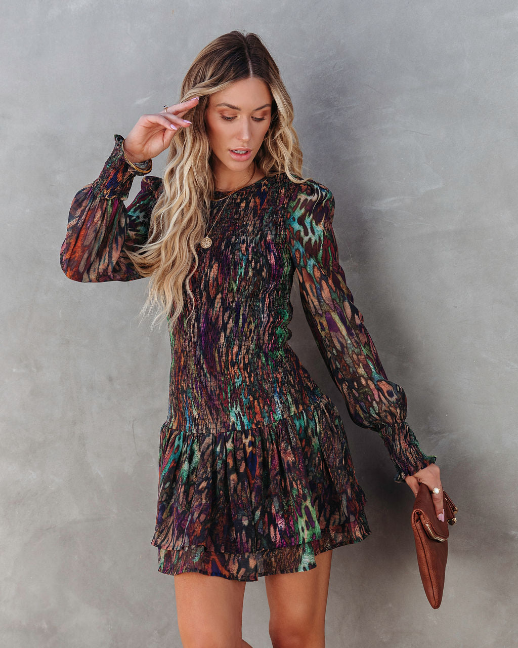 Jayde Printed Smocked Mini Dress