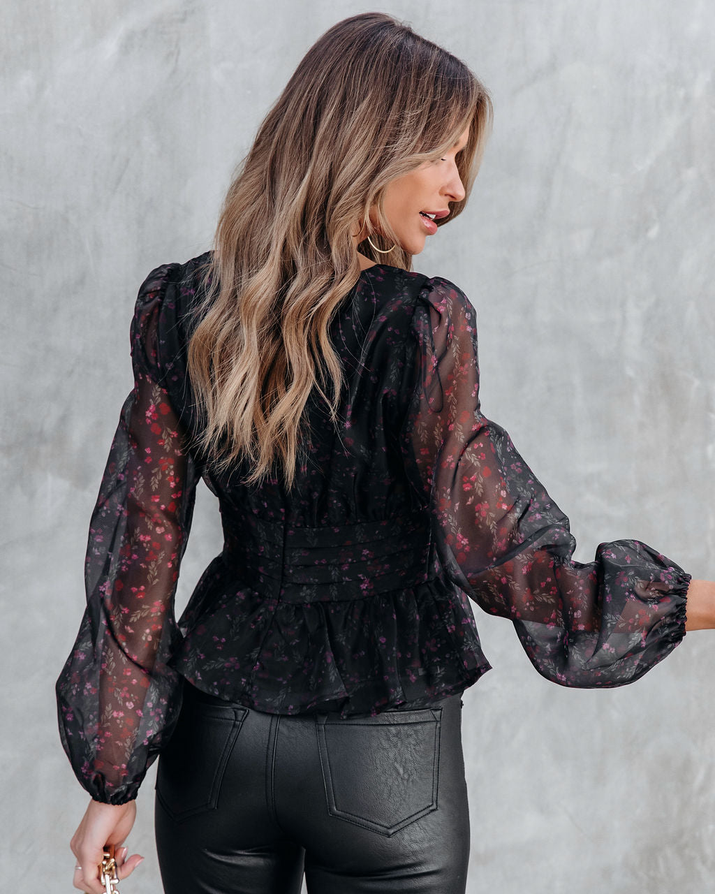 Juliette Floral Organza Peplum Top - Black