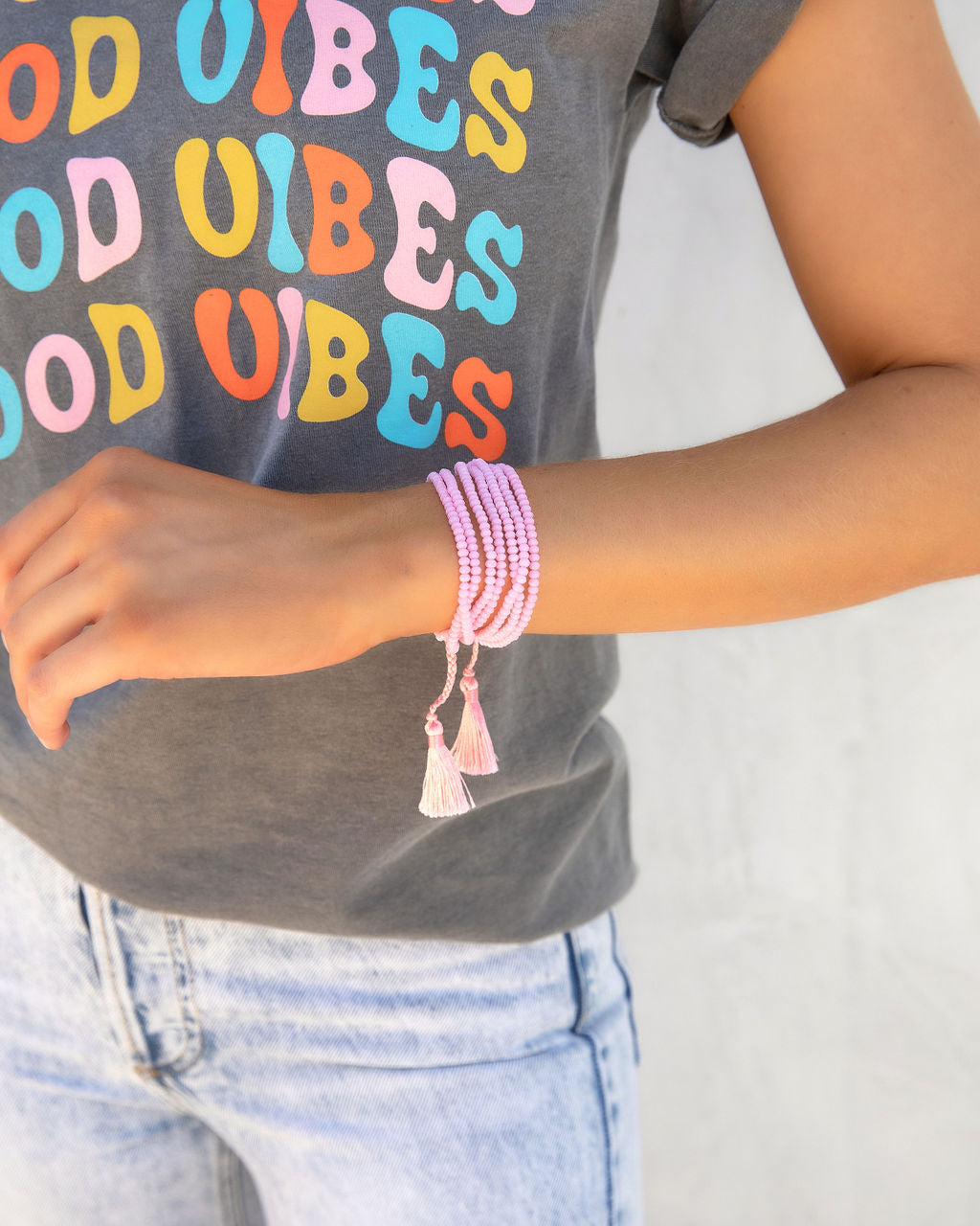 Karma Fringe Stack Bracelet - Pink - FINAL SALE