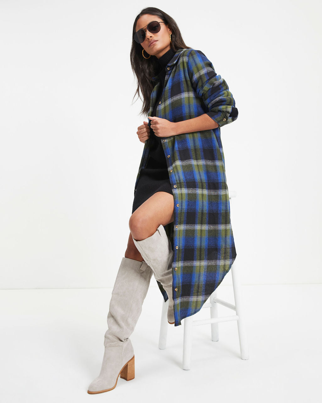 Jonathan Pocketed Plaid Button Down Midi Dress