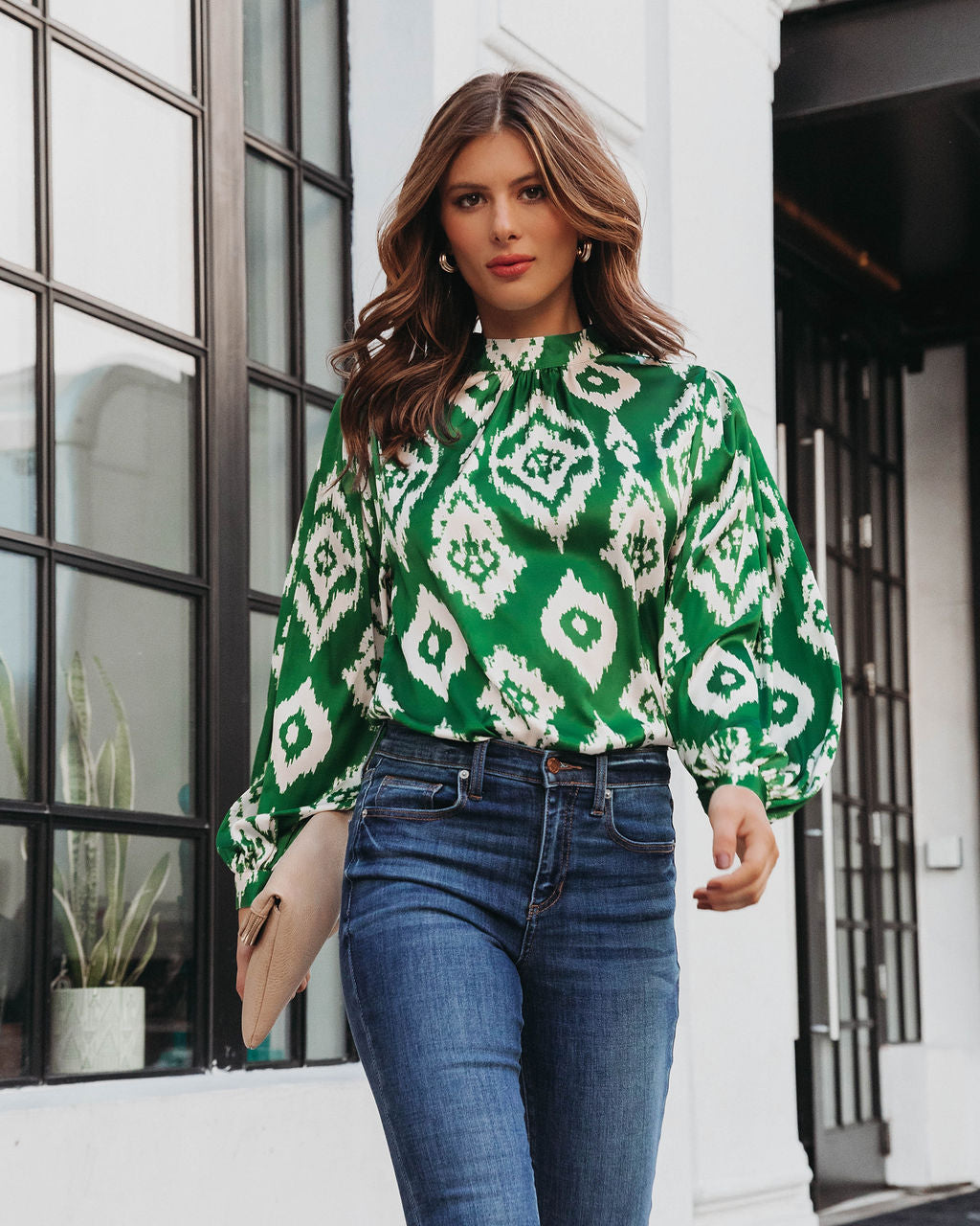 Holiday In Arizona Printed Mock Neck Top - Green
