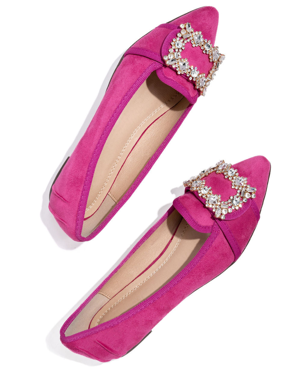 Vanderpump Embellished Faux Suede Flats - Pink