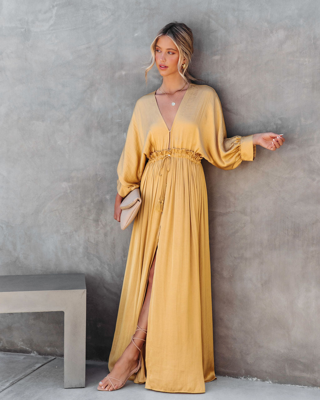 Good As Gold Satin Dolman Sleeve Maxi Dress - Marigold