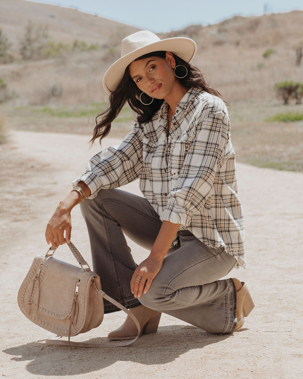 Nicolas Cotton Plaid Studded Button Down Top - SALE