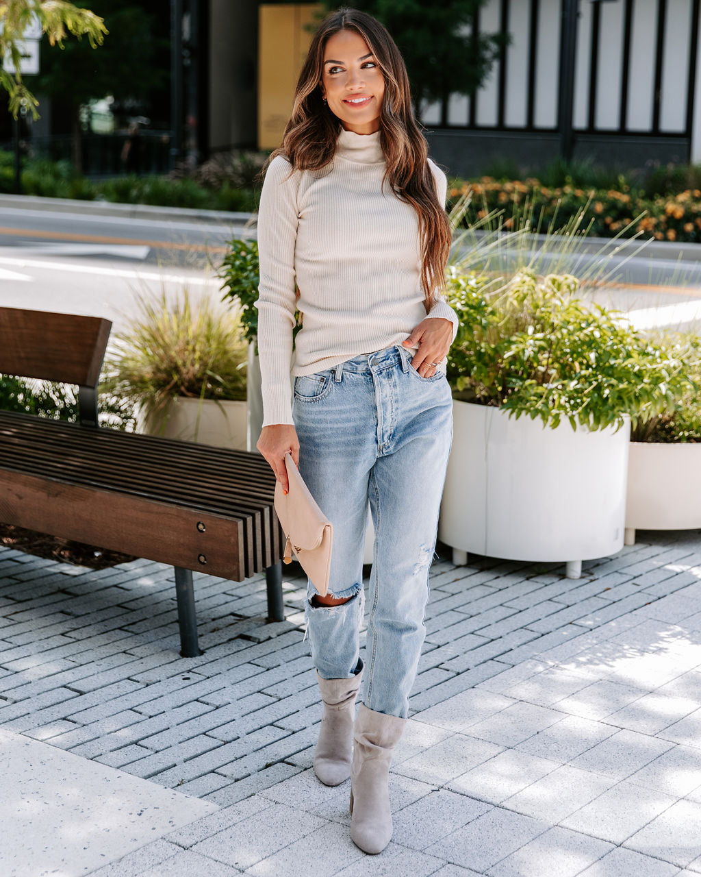 Tell Me About It Ribbed Mock Neck Long Sleeve Top - Oatmeal - FINAL SALE
