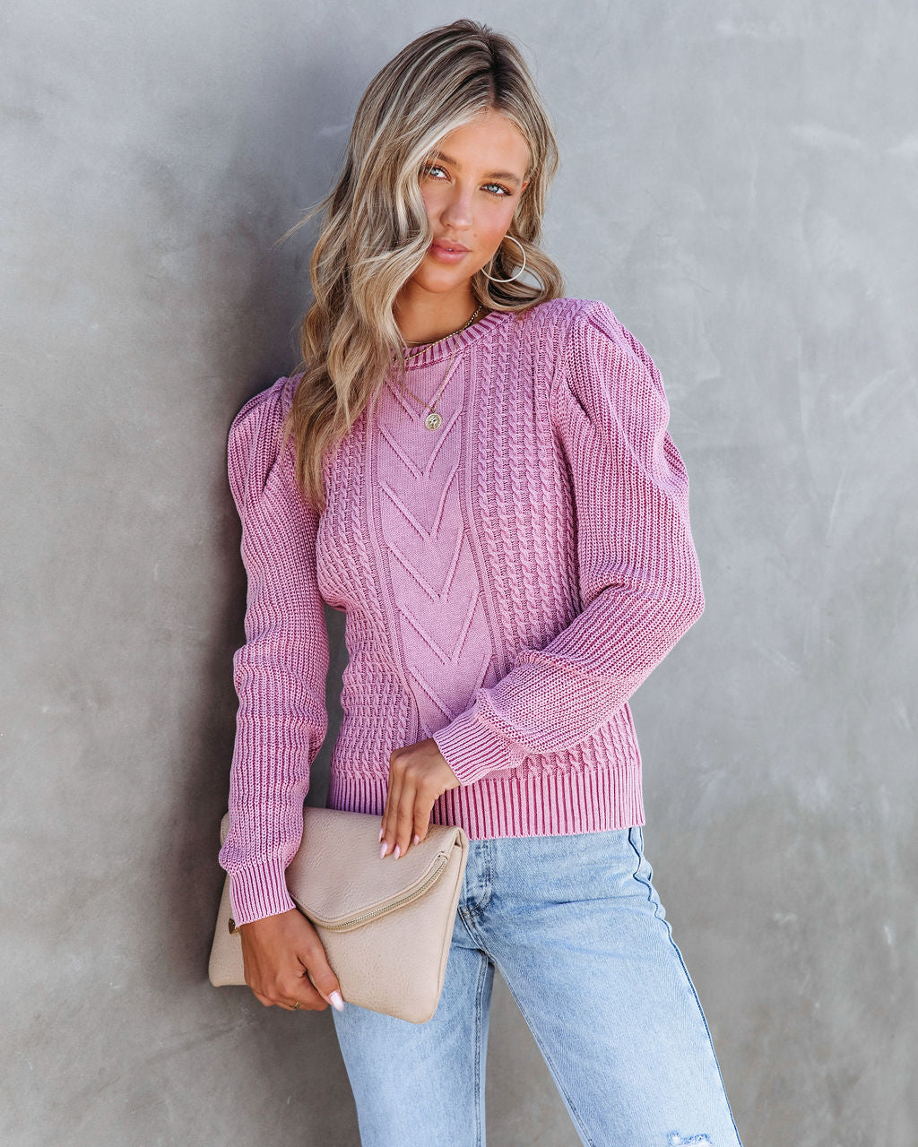 Alex Cotton Knit Pullover Sweater - Mauve