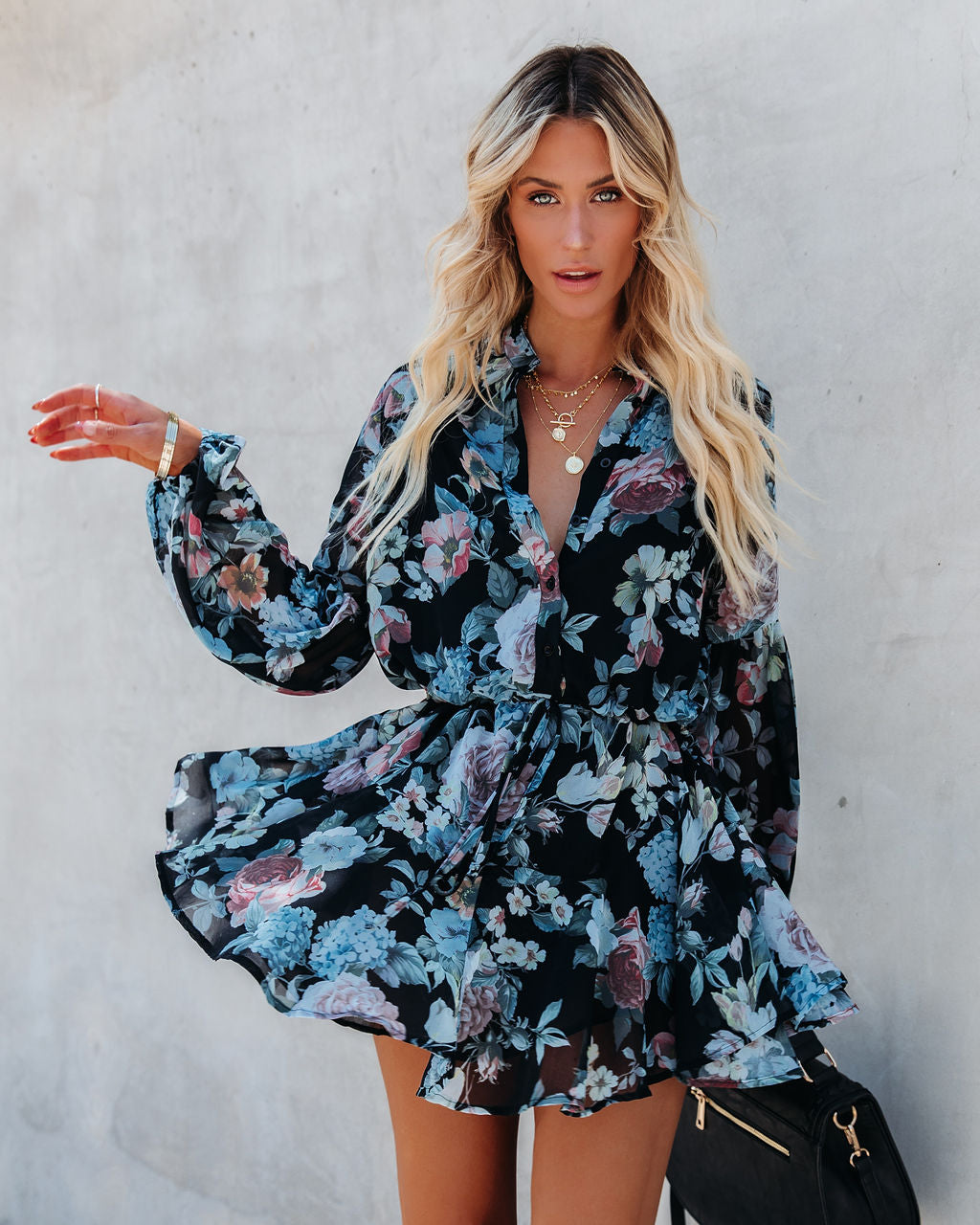 Maxwell Floral Adjustable Balloon Sleeve Dress