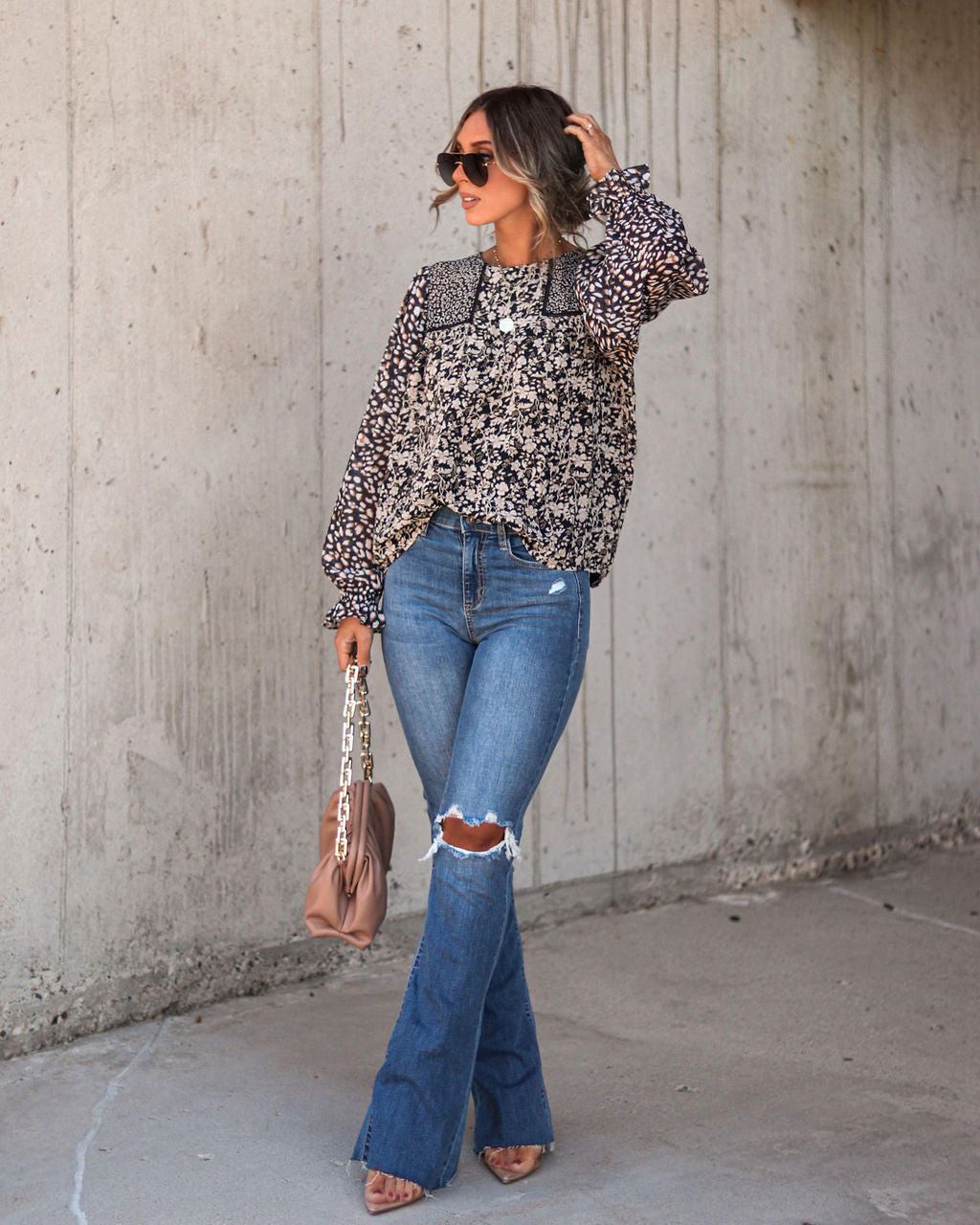 Peter Printed Chiffon Long Sleeve Top