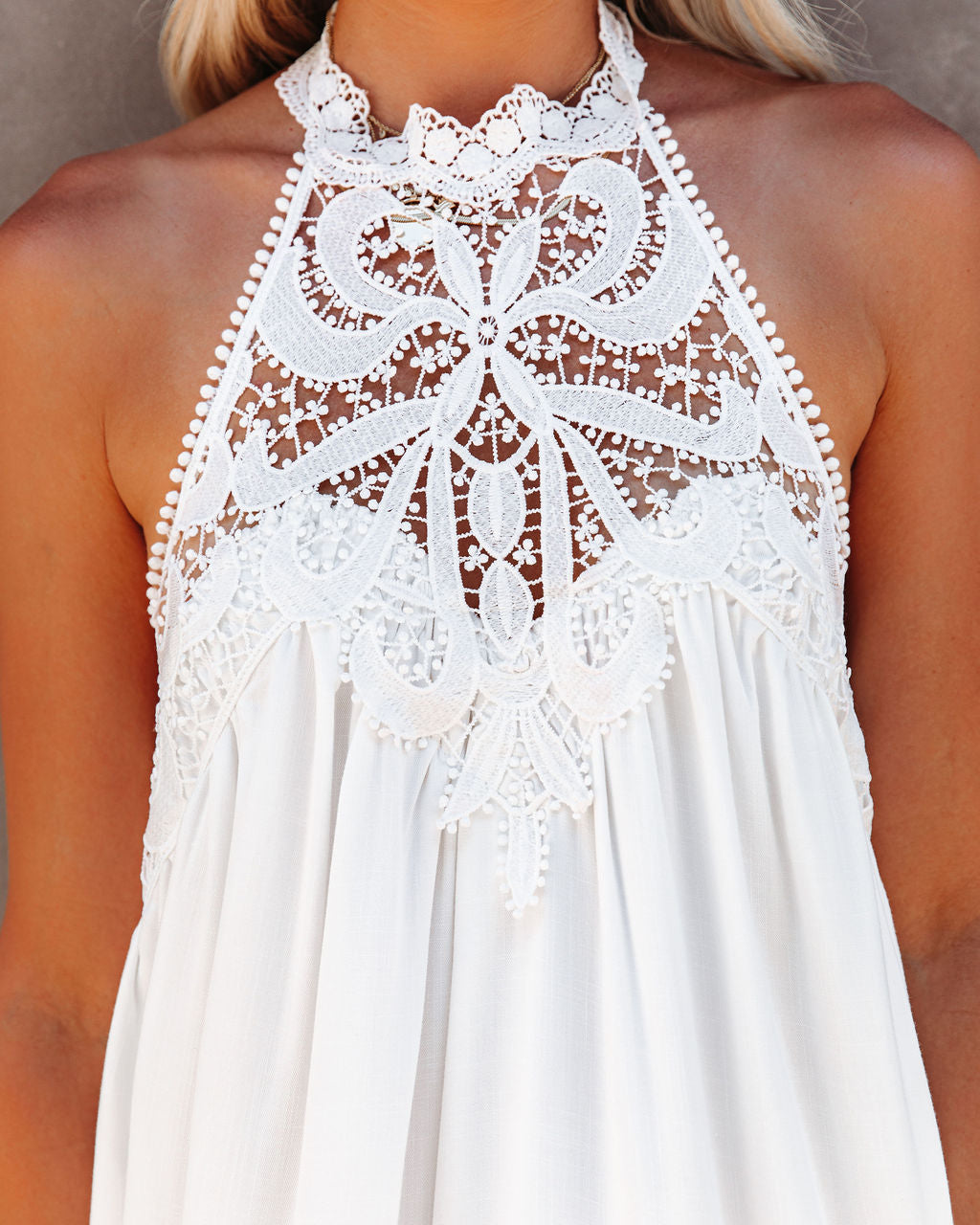 Keats Crochet Halter Mini Dress - Off White - FINAL SALE